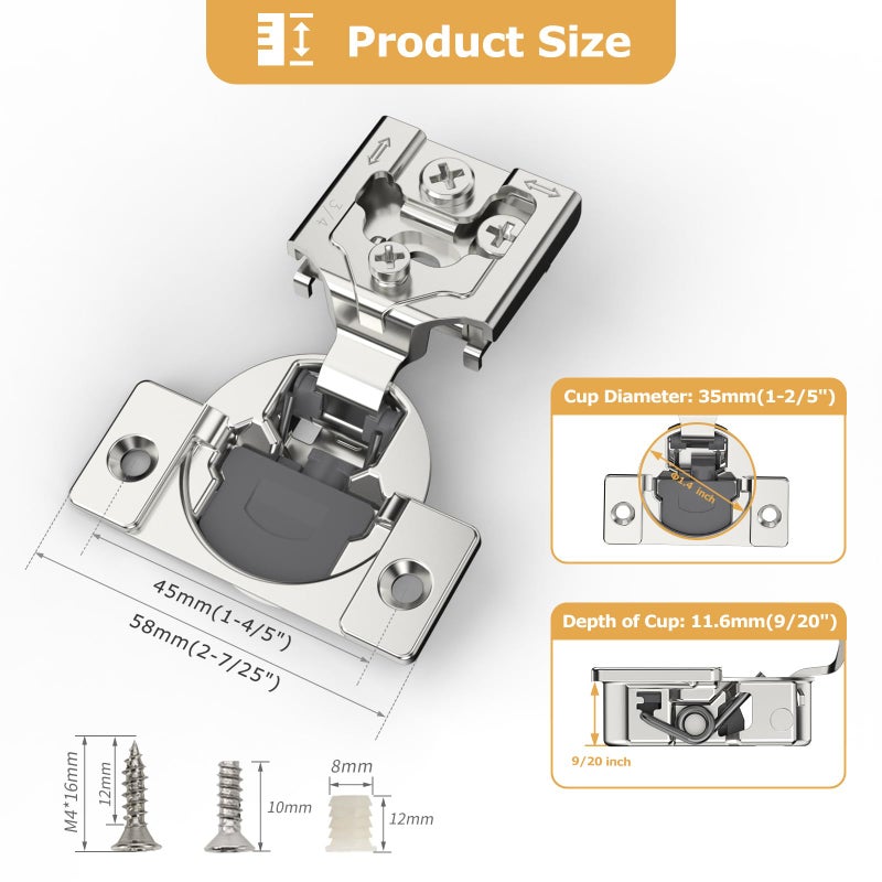FURNIWARE 50 Pieces Soft Closing Cabinet Hinges  3/4 inch Overlay Cabinet Hardware Hinges Nickel Plated- 105 Degree - Image 4